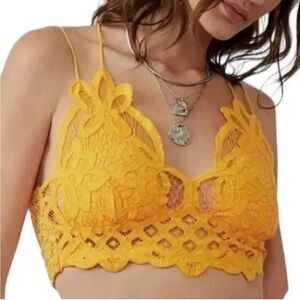 Free People Adella Women’s Cut Yellow Long Line Lace Bralette Size M